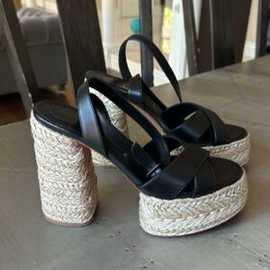 Christian Louboutin super Marza platform black raffia sandal pump 130mm sz 41